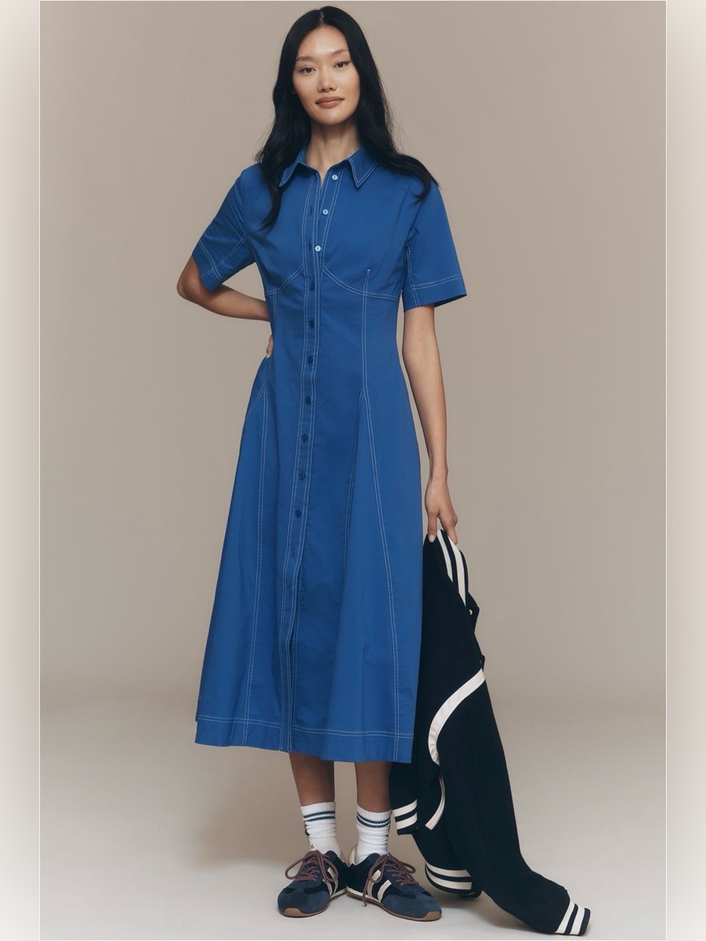 Anthropology Exquise Blue Button-Front Shirt Dress NEW